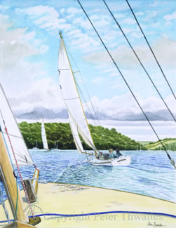 Racing in Fowey Harbour, prints from watercolour painting by Peter Thwaites