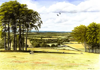 Fontmell Magna, prints from watercolour painting by Peter Thwaites