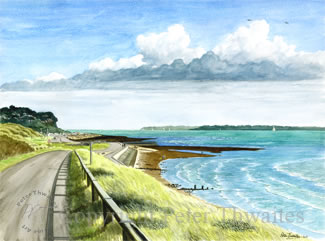 Lepe beach, printed from a watercolour painting by Peter Thwaites
