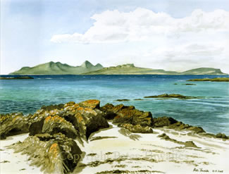 Rhum & Eigg, fine art prints from watercolour painting by Peter Thwaites